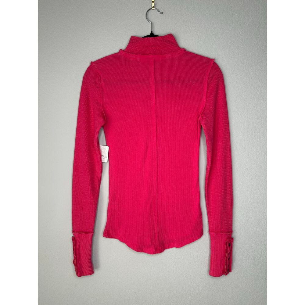 FREE PEOPLE Rivet Studded Cuff Mock Neck Thermal Long Sleeve Shirt Top XS - Picture 4 of 10